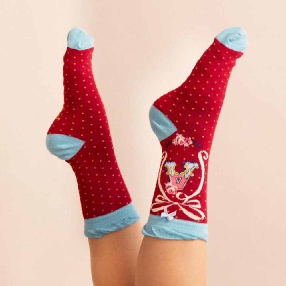 Bamboo Alphabet Socks Letter A Floral Polka Dot Ruffle Cuff NEW
